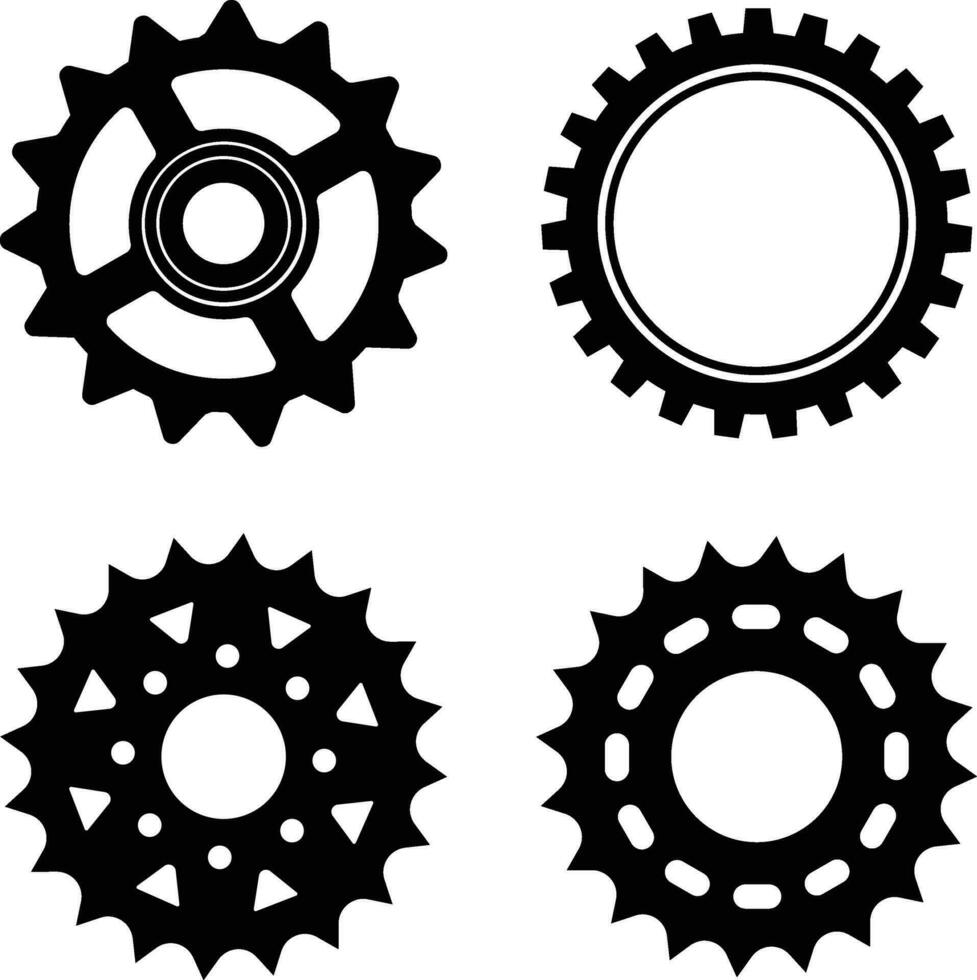 engrenagem roda máquina ícone definir. plano Projeto. isolado Preto vetor