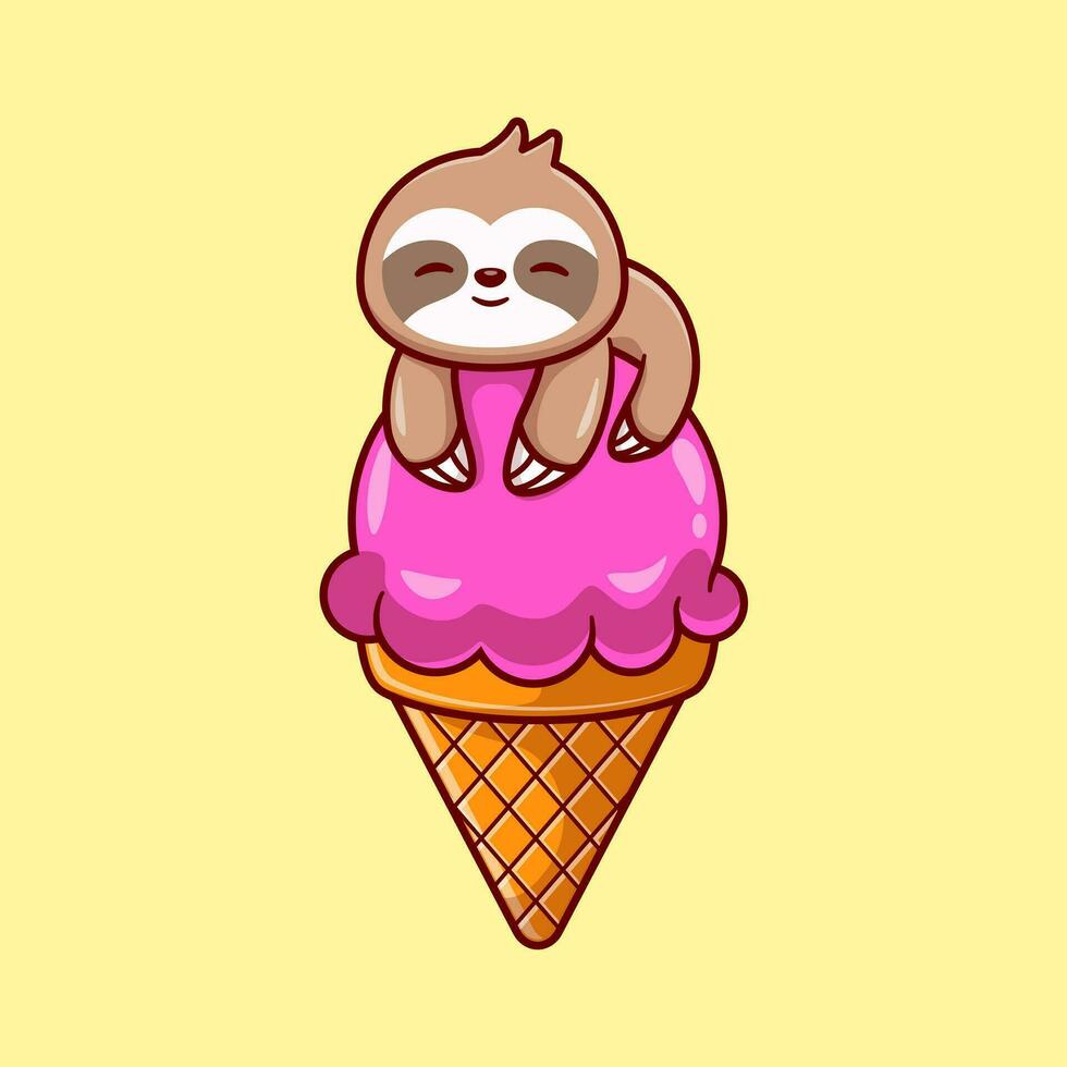 fofa bicho-preguiça em gelo creme cone desenho animado vetor ícone ilustração. animal beber ícone conceito isolado Prêmio vetor. plano desenho animado estilo