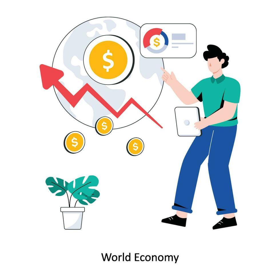 mundo economia plano estilo Projeto vetor ilustração. estoque ilustração