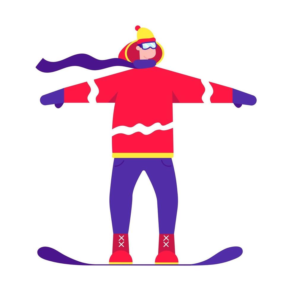 Pesson masculino patina em um personagem de design de snowboard em pé vetor
