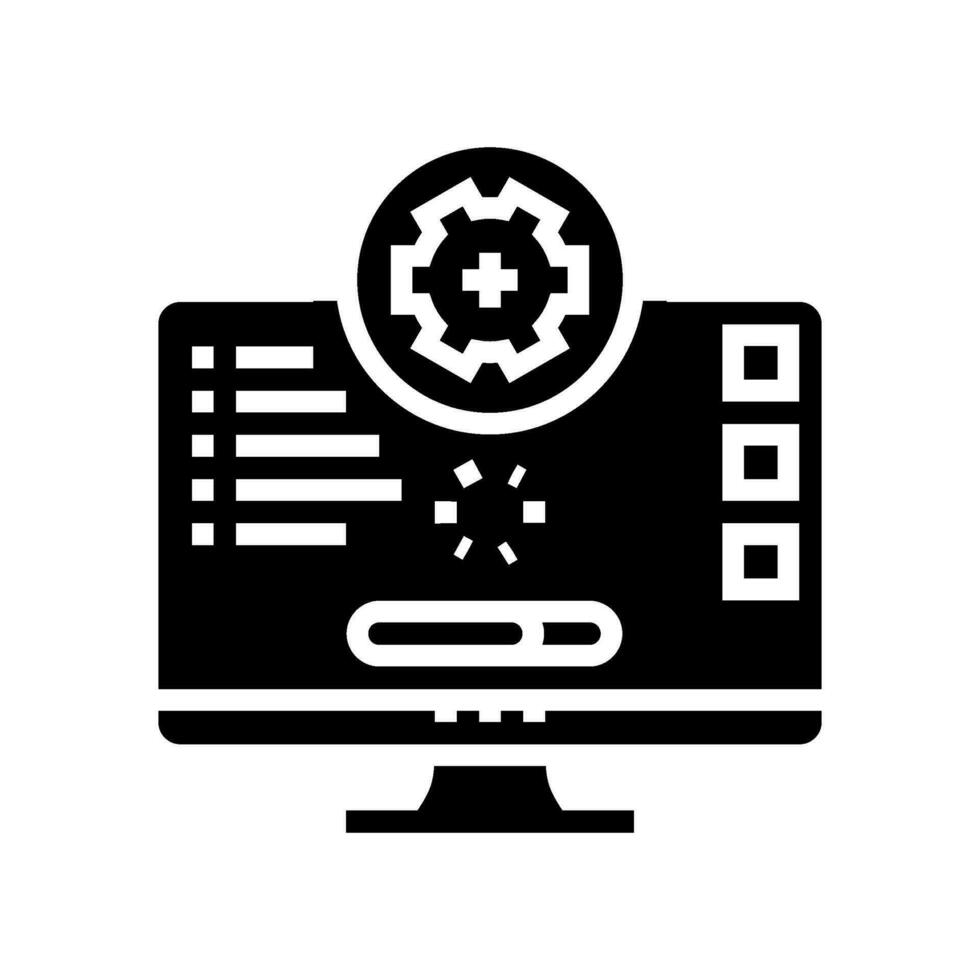Programas atualizações reparar computador glifo ícone vetor ilustração