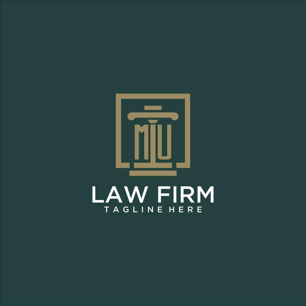 mu inicial monograma logotipo para escritório de advocacia com pilar Projeto dentro criativo quadrado vetor