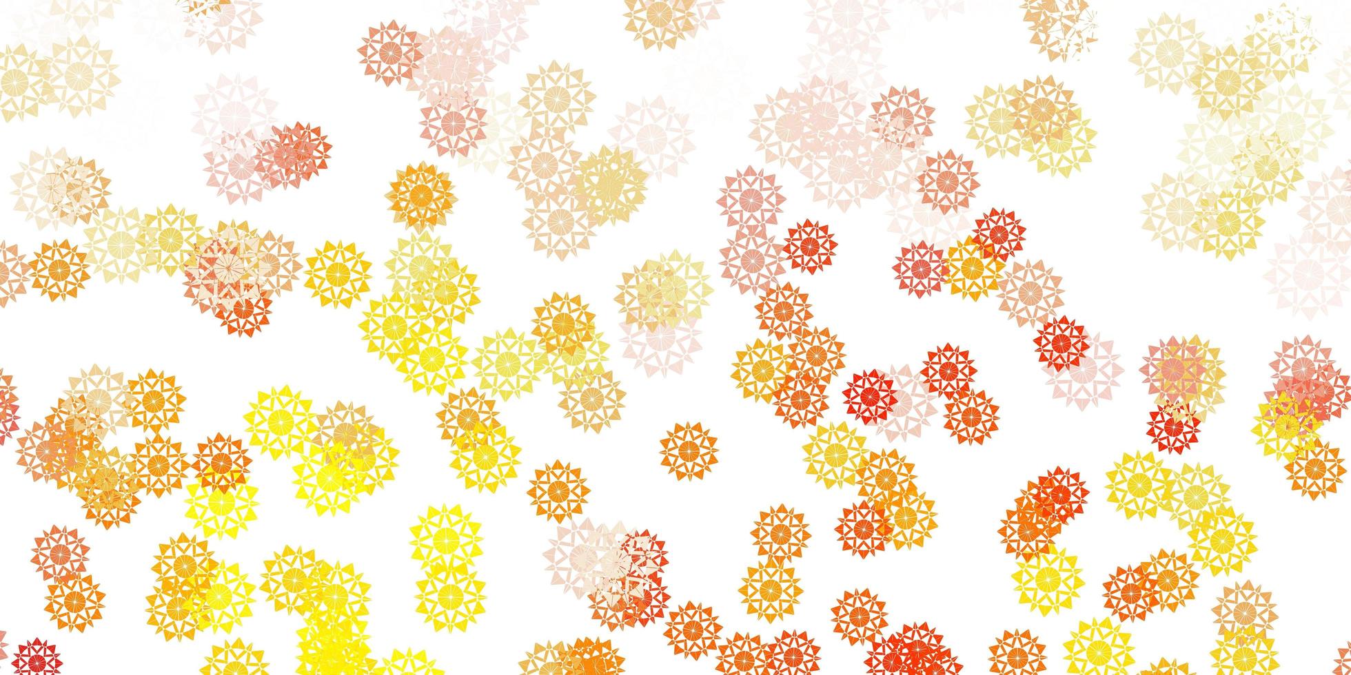 textura vector laranja claro com flocos de neve brilhantes.