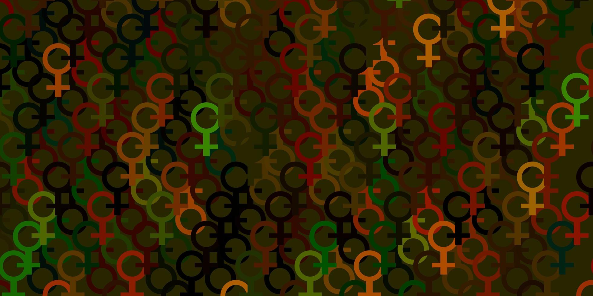 textura de vetor verde e amarelo claro com símbolos dos direitos das mulheres.