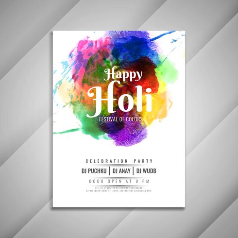 Modelo de design de folheto colorido abstrato feliz Holi celebração vetor