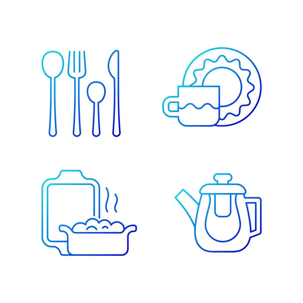 acessórios de jantar conjunto de ícones de vetor linear gradiente