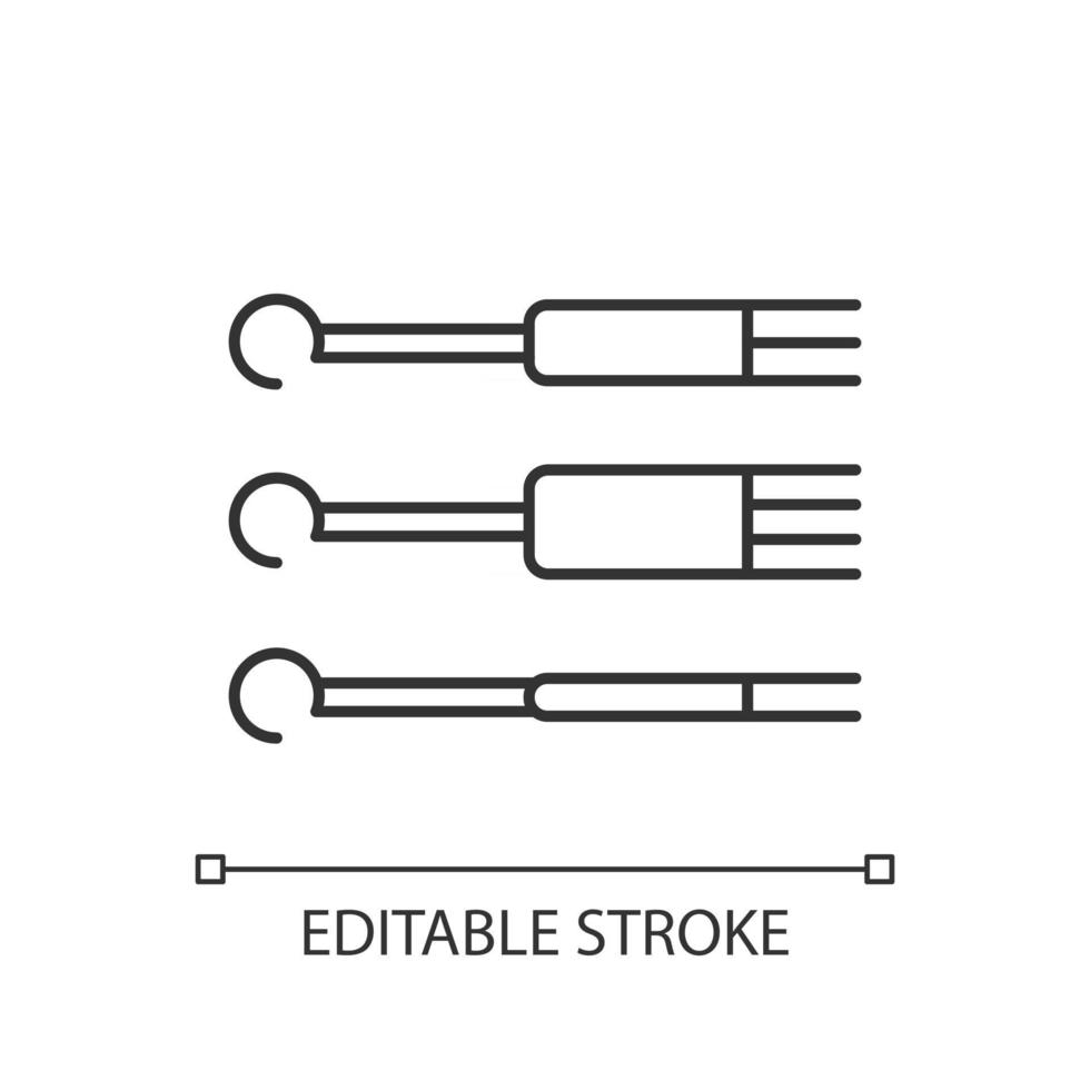 ícone linear de agulhas. agulhas especiais para injetar tinta na pele humana. equipamento mestre. ilustração personalizável de linha fina. símbolo de contorno. desenho de contorno isolado do vetor. curso editável vetor