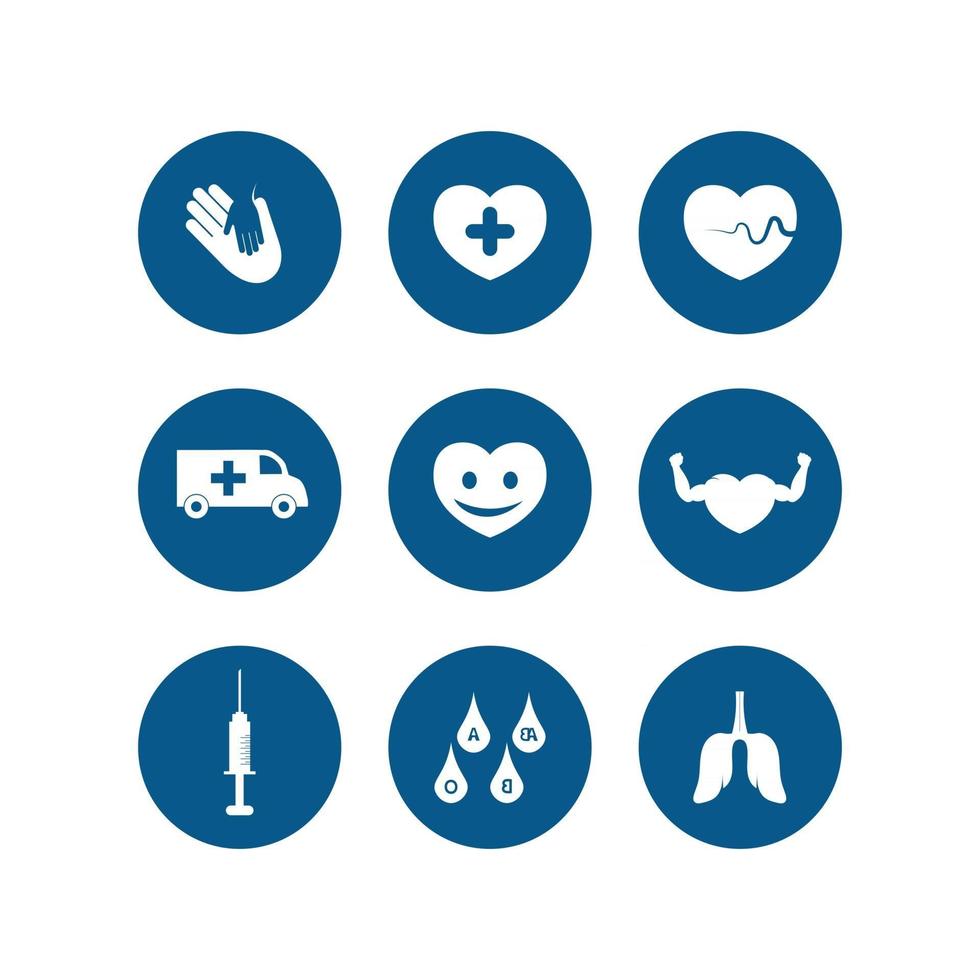 conjunto de ícones de hospital para logotipo de saúde, medicina, medicina, meditação e vetor de ícone de design de hospital