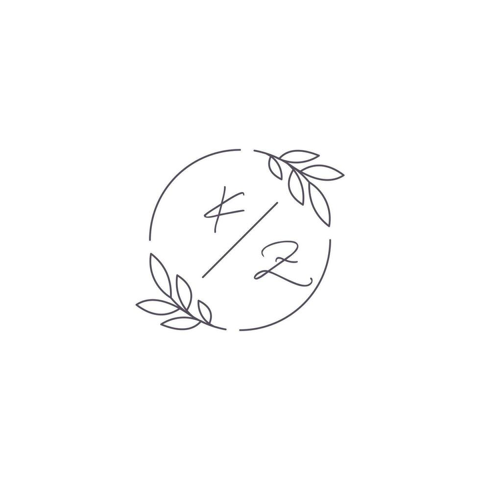 iniciais kz monograma Casamento logotipo com simples folha esboço e círculo estilo vetor