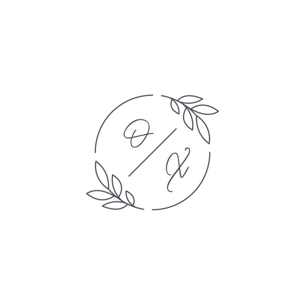 iniciais boi monograma Casamento logotipo com simples folha esboço e círculo estilo vetor