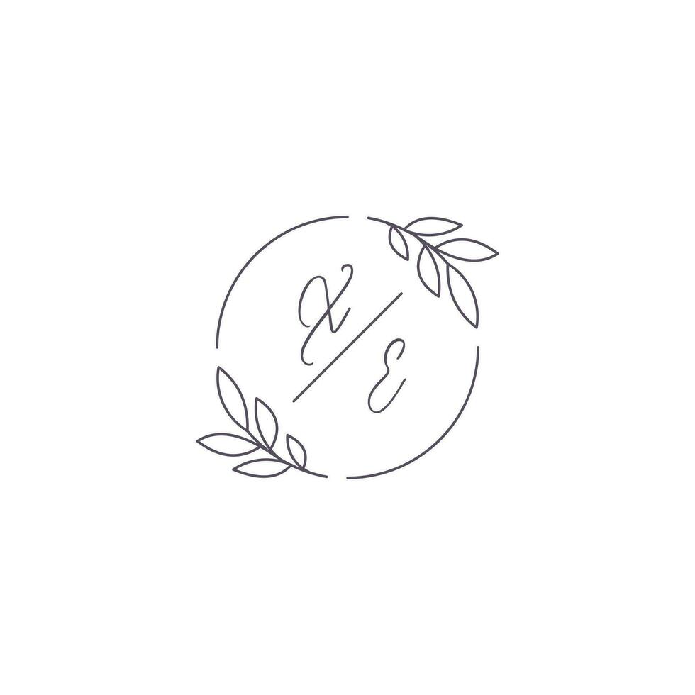 iniciais xe monograma Casamento logotipo com simples folha esboço e círculo estilo vetor