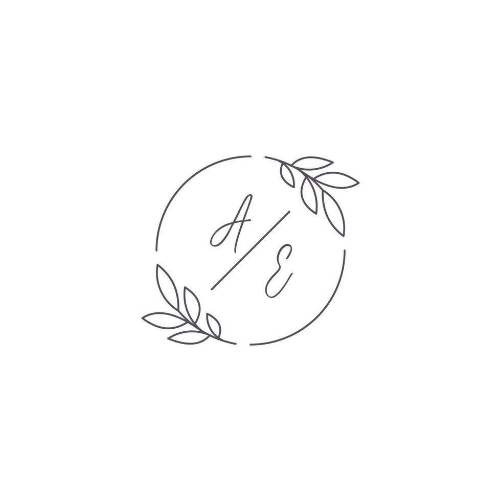 iniciais ae monograma Casamento logotipo com simples folha esboço e círculo estilo vetor