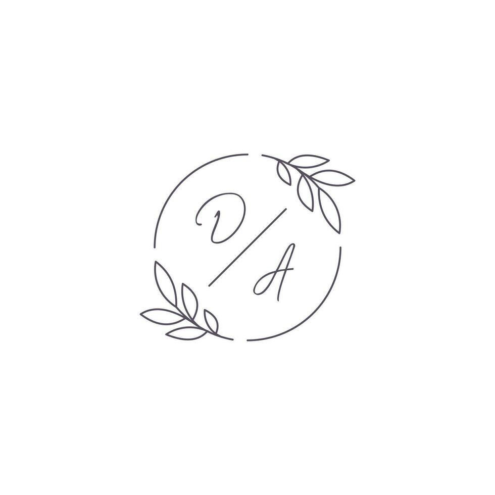 iniciais da monograma Casamento logotipo com simples folha esboço e círculo estilo vetor