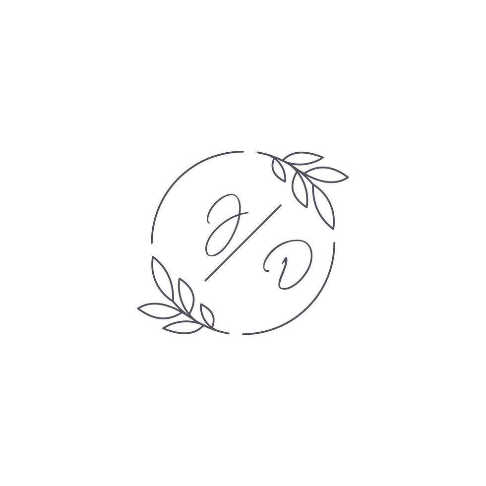 iniciais jd monograma Casamento logotipo com simples folha esboço e círculo estilo vetor