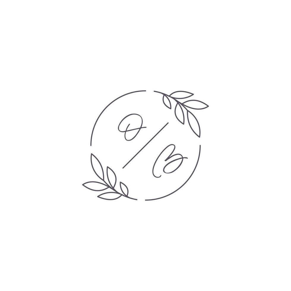 iniciais ob monograma Casamento logotipo com simples folha esboço e círculo estilo vetor