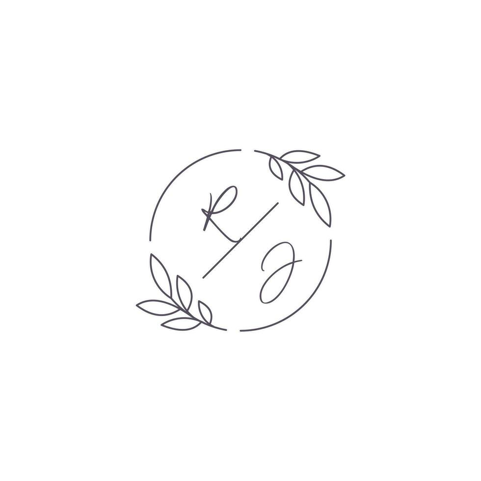 iniciais rj monograma Casamento logotipo com simples folha esboço e círculo estilo vetor