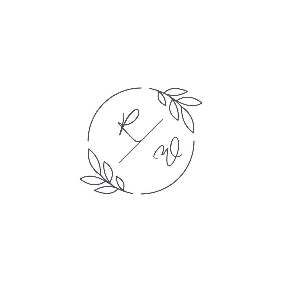 iniciais rw monograma Casamento logotipo com simples folha esboço e círculo estilo vetor