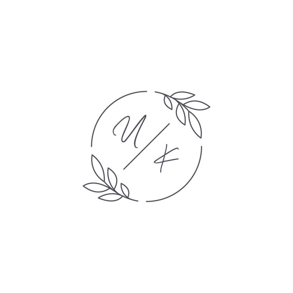 iniciais Reino Unido monograma Casamento logotipo com simples folha esboço e círculo estilo vetor