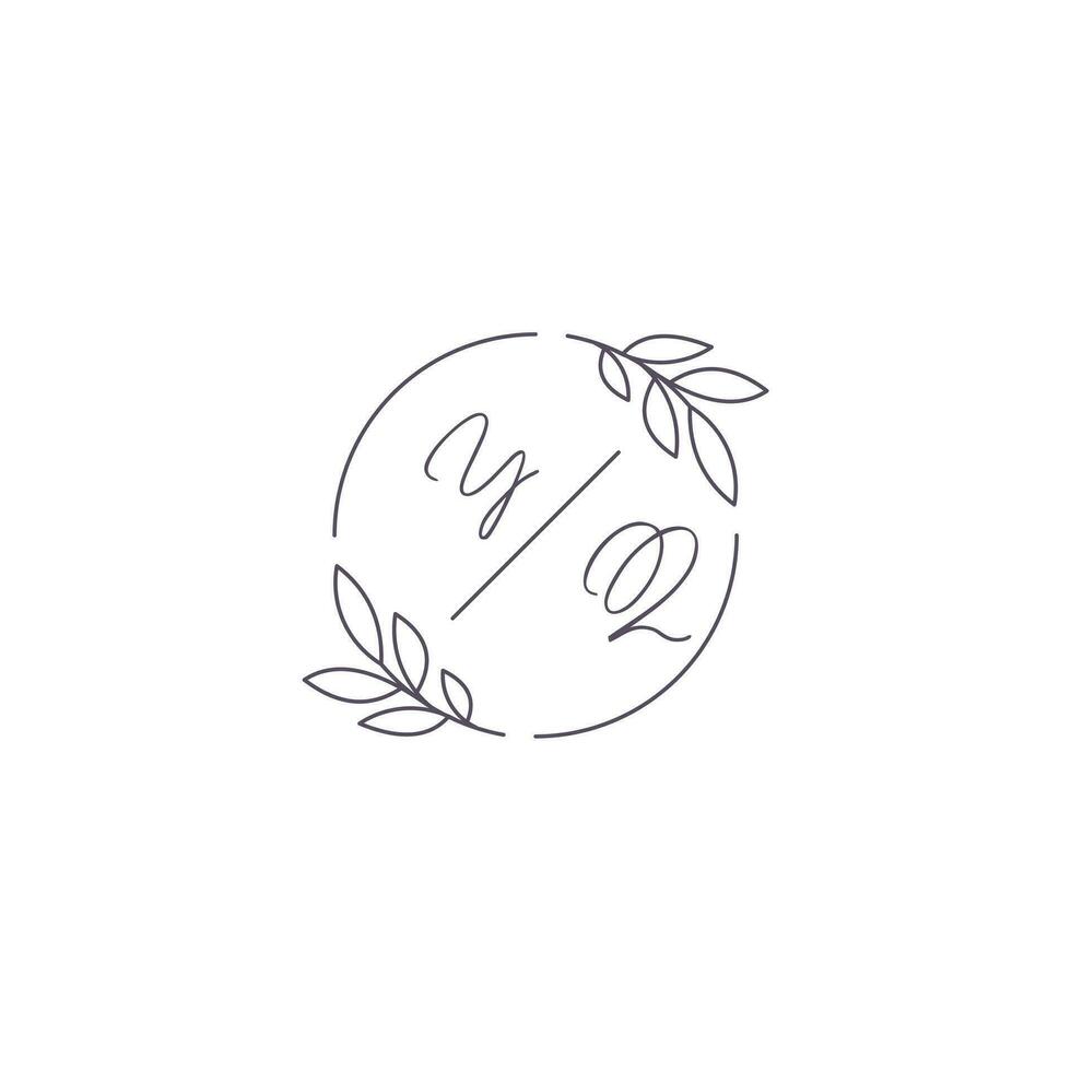 iniciais yq monograma Casamento logotipo com simples folha esboço e círculo estilo vetor