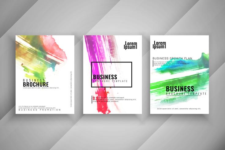Conjunto de brochura colorido abstrato três negócios vetor