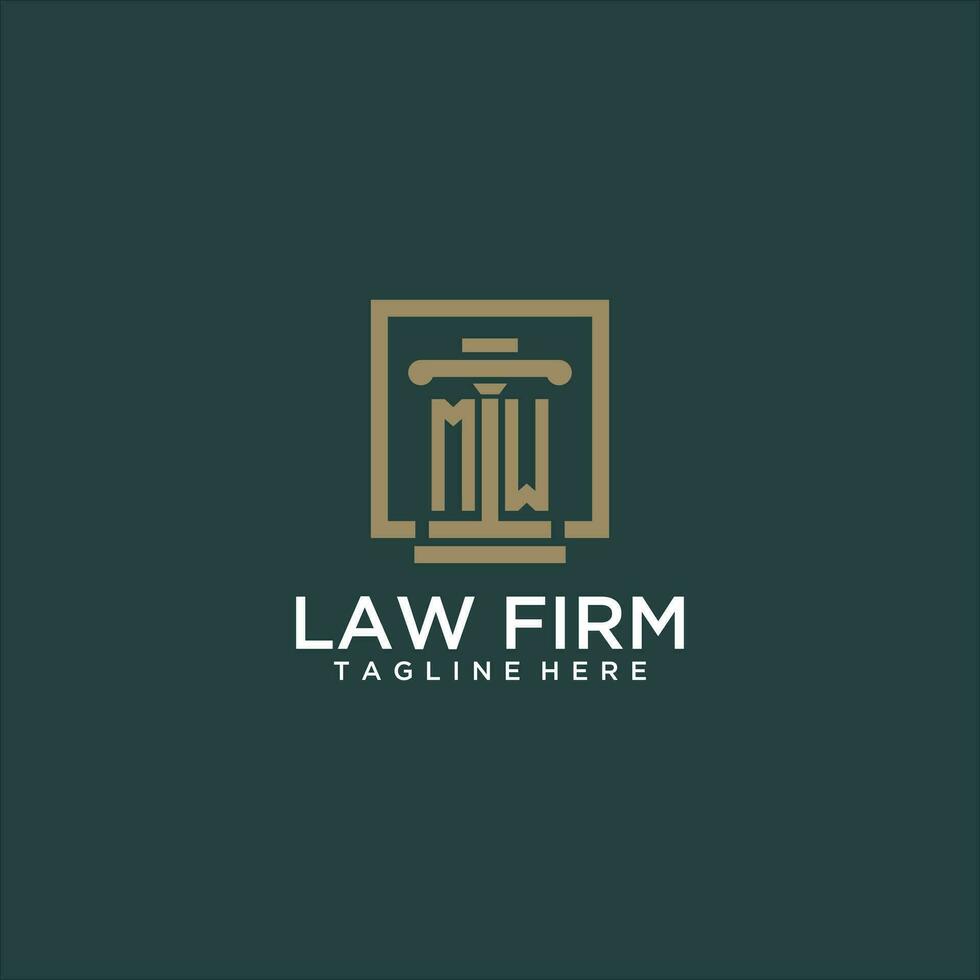 mw inicial monograma logotipo para escritório de advocacia com pilar Projeto dentro criativo quadrado vetor