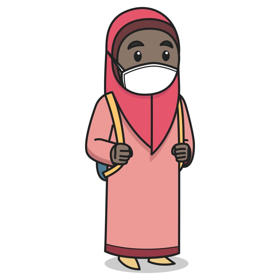 personagem de garota muçulmana africana usando hijab e máscara facial. vetor. livro infantil. vetor