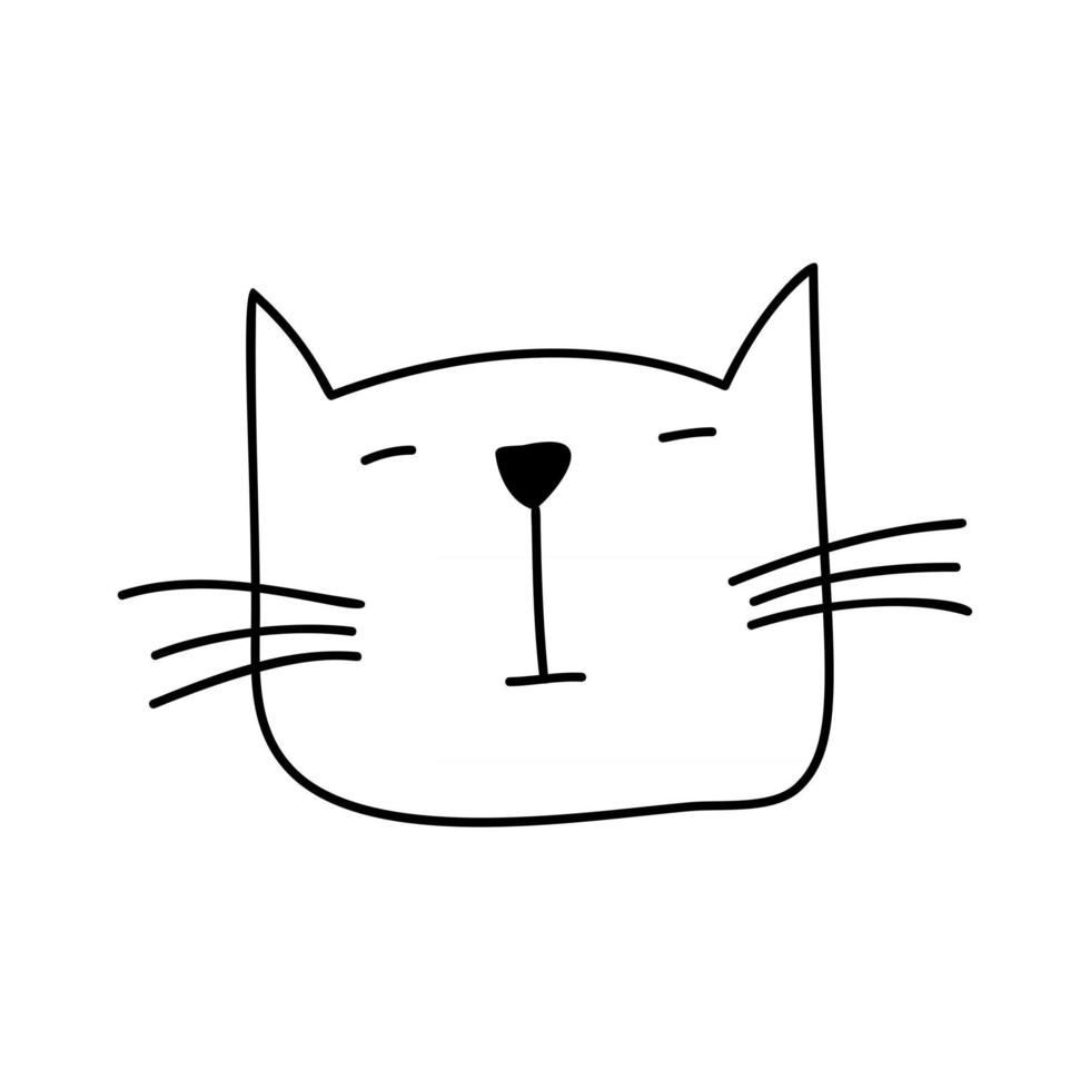 rosto preto monoline de gato escandinavo. mão ilustrações desenhadas de um apartamento. elemento de design de t-shirt, têxteis-lar, papel de embrulho, têxteis infantis vetor