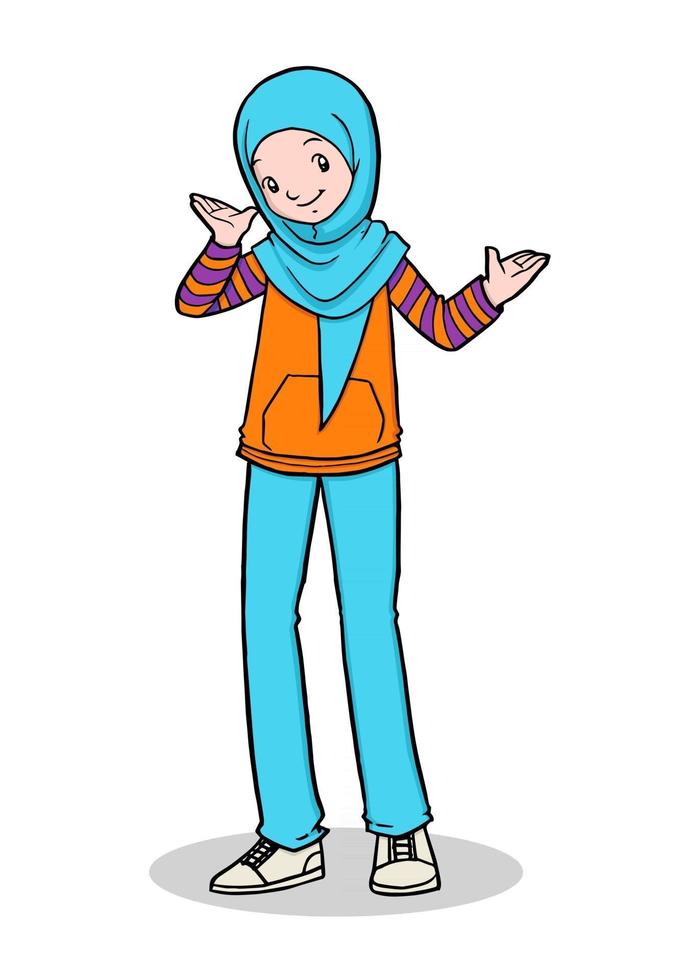 garota muçulmana na moda posando com uma cara feliz vetor