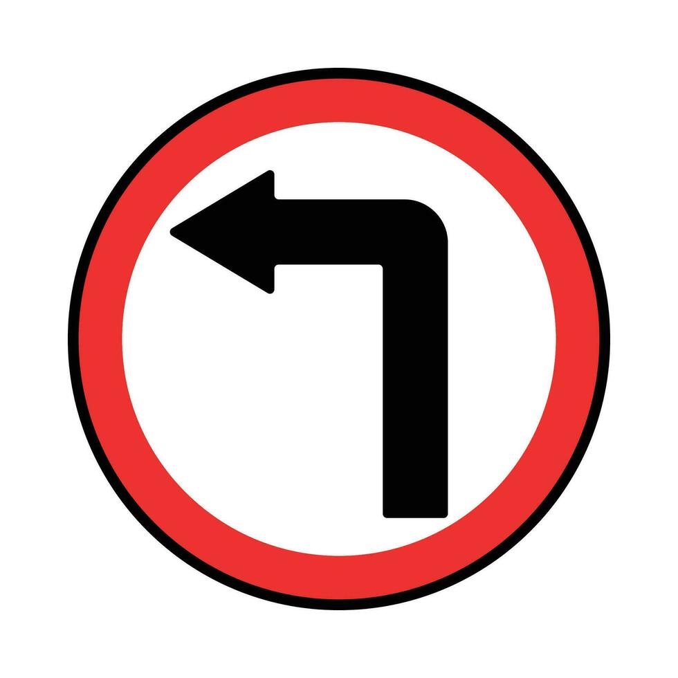 vetor virar esquerda tráfego sinal, estrada placa. vermelho cor Projeto em branco fundo