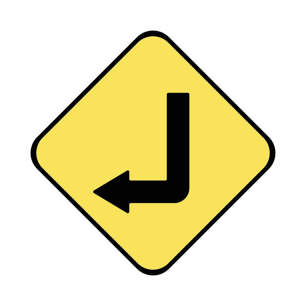 vetor virar esquerda tráfego sinal, estrada placa. Preto cor Projeto em amarelo fundo