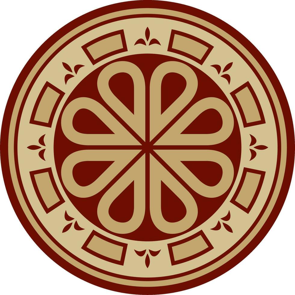 vetor ouro e vermelho volta antigo bizantino ornamento. clássico círculo do a Oriental romano Império, Grécia. padronizar motivos do Constantinopla