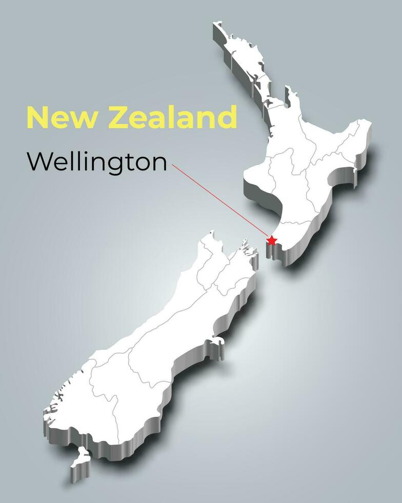 Novo zelândia 3d mapa com fronteiras do regiões vetor
