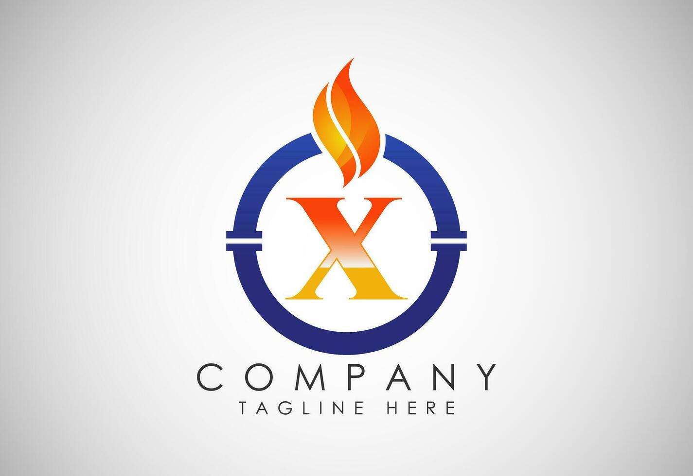 Inglês alfabeto x com fogo chama e cano. óleo e gás indústria logotipo Projeto conceito. vetor