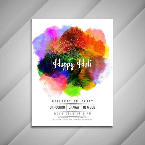 Modelo de design de folheto colorido abstrato feliz Holi celebração vetor