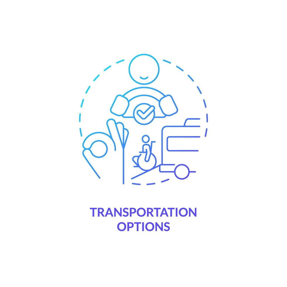 transporte opção azul gradiente conceito ícone. pessoas com deficiências. transporte serviço. passeio compartilhamento. seguro viagem abstrato idéia fino linha ilustração. isolado esboço desenhando vetor