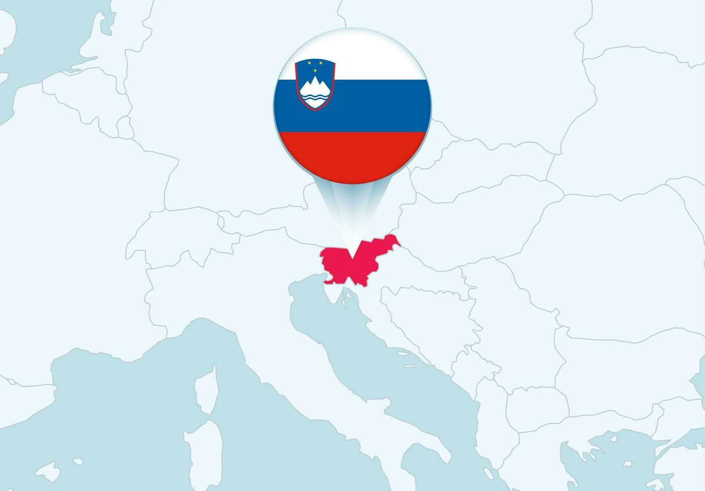 Europa com selecionado eslovénia mapa e eslovénia bandeira ícone. vetor