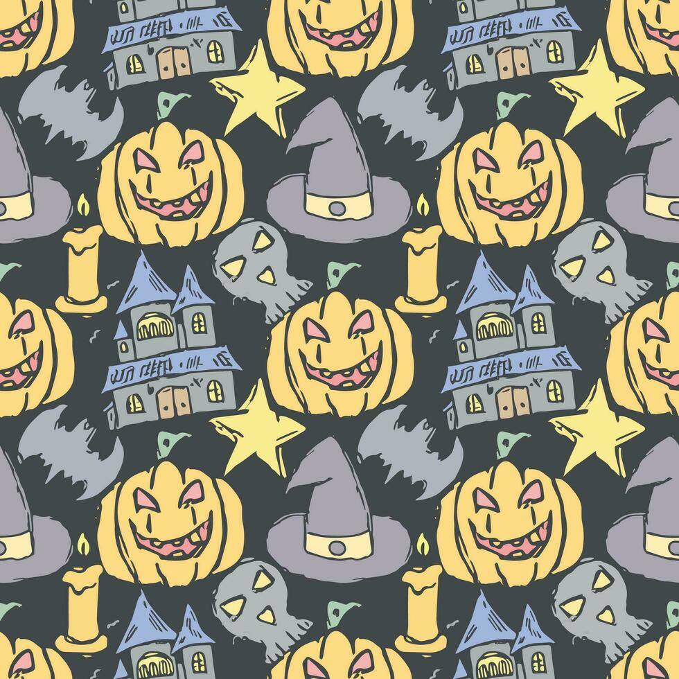 padrão de halloween sem costura. fundo de dia das bruxas doodle vetor