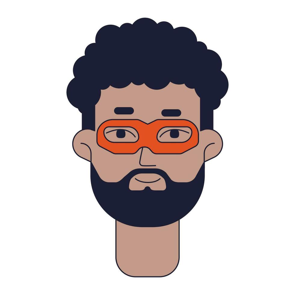 bonito africano americano homem dentro mascarar plano linha cor vetor personagem cabeça. editável desenho animado avatar ícone. face emoção. jovem morena homem simples desenho animado local ilustração para rede gráfico Projeto