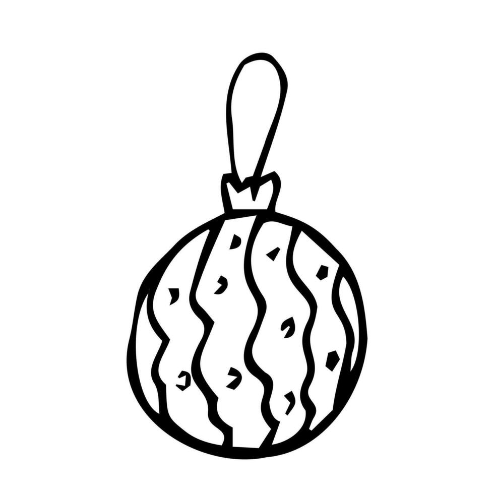 mão desenhado Natal bugiganga. árvore brinquedo, bola. Novo ano ou Natal Projeto elemento. rabisco estilo. Preto e branco vetor ilustração.