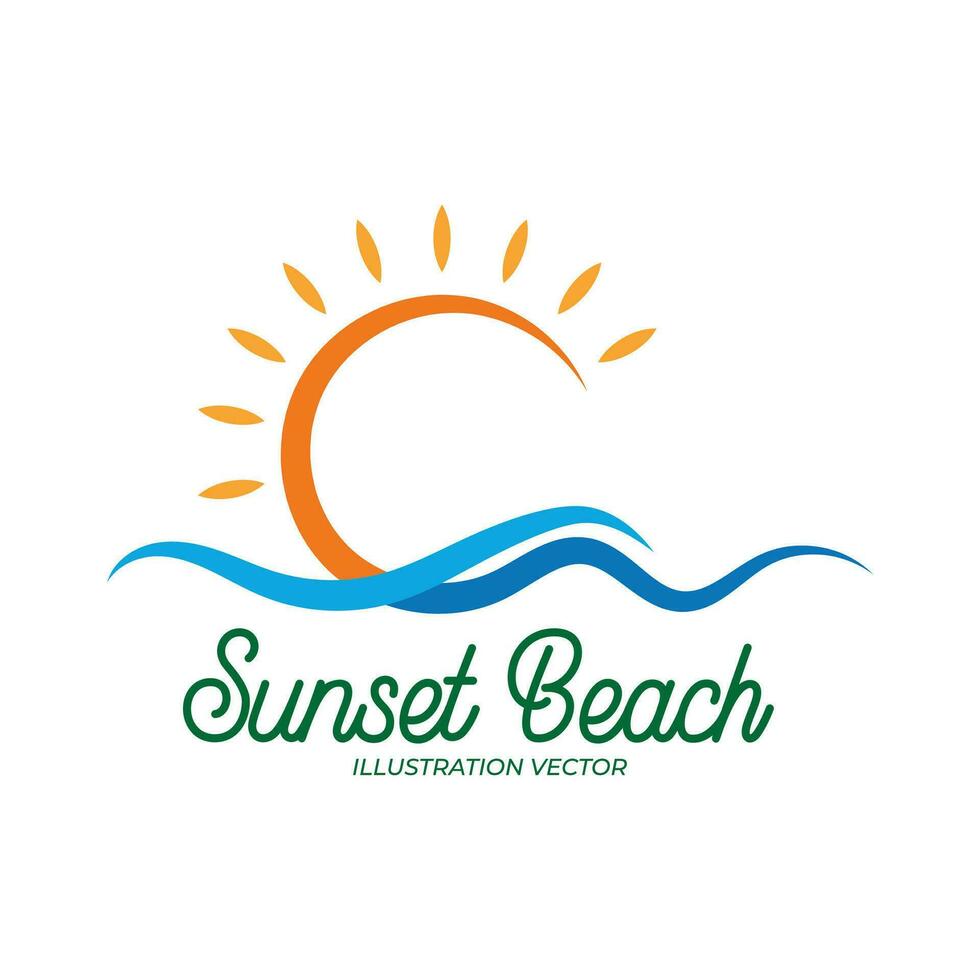 simples pôr do sol de praia onda ícone ilustração símbolo vetor
