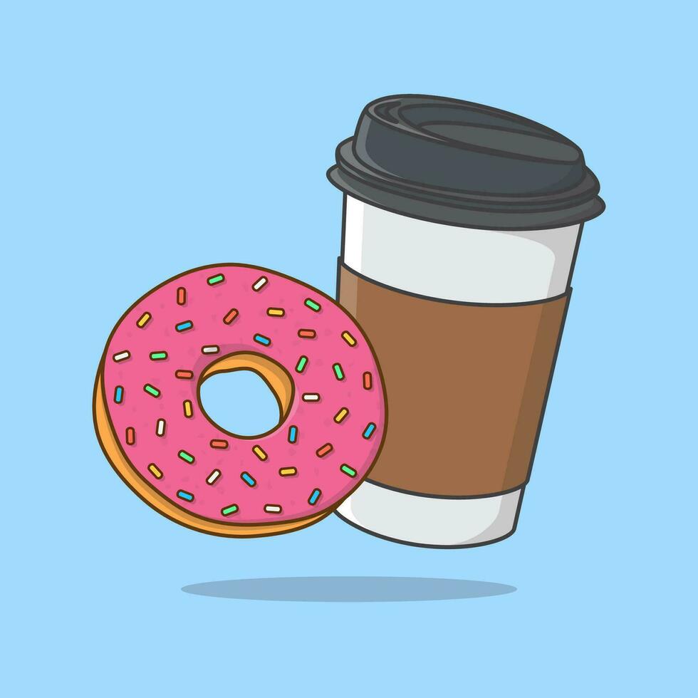 rosquinhas e café copo desenho animado vetor ilustração. descartável café copo e rosquinha plano ícone esboço