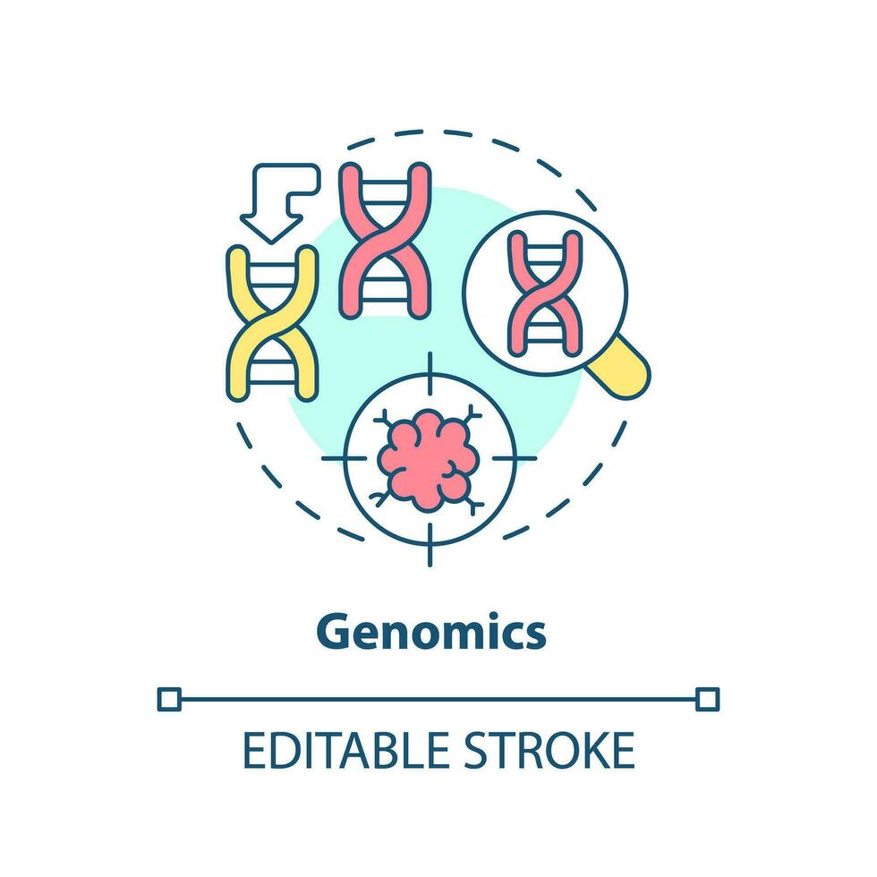 genômica conceito ícone. identificando genético variações. prevenção do potencial doenças risco. precisão remédio fator abstrato idéia fino linha ilustração. isolado esboço desenho. editável acidente vascular encefálico vetor