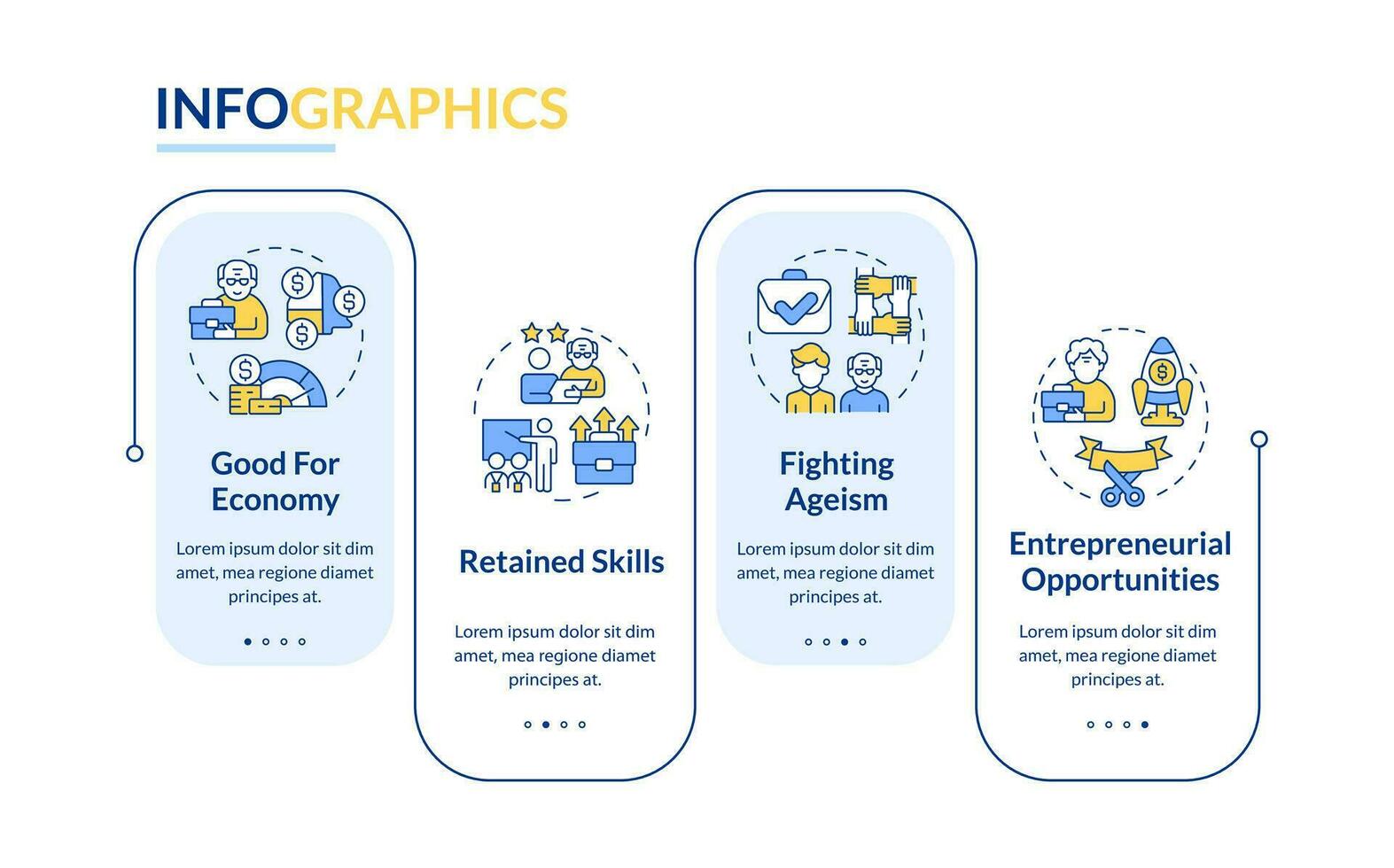 2d aposentadoria vetor infográficos modelo com fino linha ícones, dados visualização com 4 passos, processo Linha do tempo gráfico.