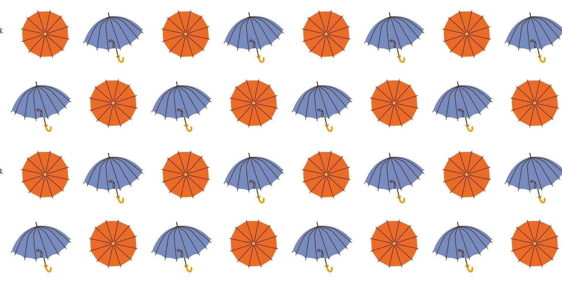 desatado padronizar com mão desenhado azul vermelho aberto guarda-chuvas em branco fundo dentro plano desenho animado estilo. para fundo, embalagem, têxtil vetor