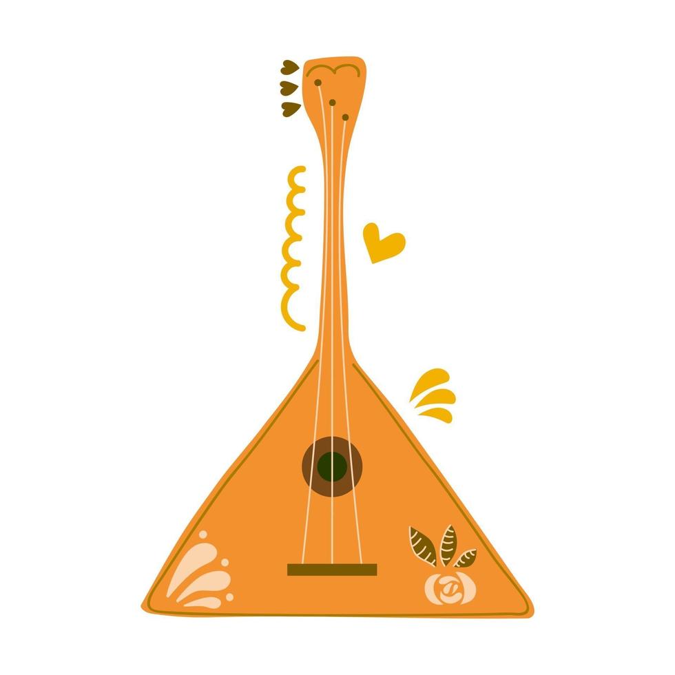 mão desenhada balalaica, instrumento musical russo. ilustração plana. amo o conceito de música. vetor