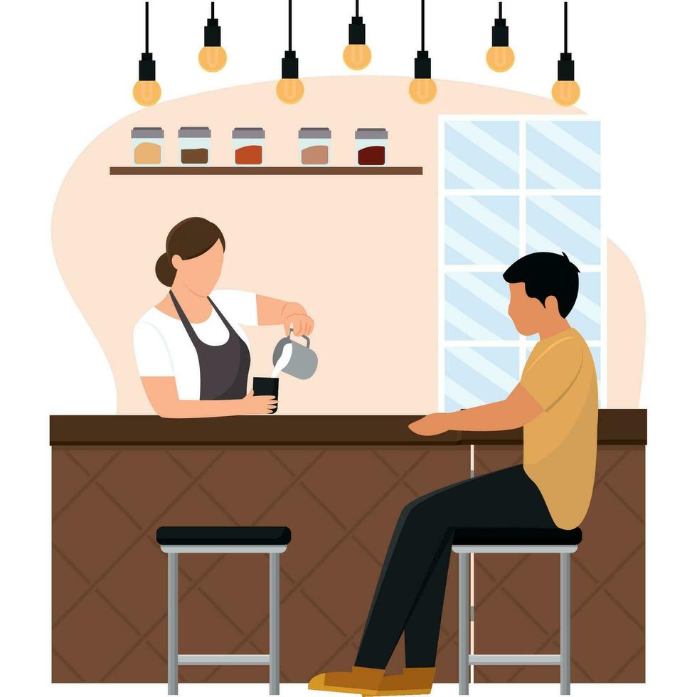 colori café fazer compras Lugar, colocar com uma barman personagem vetor