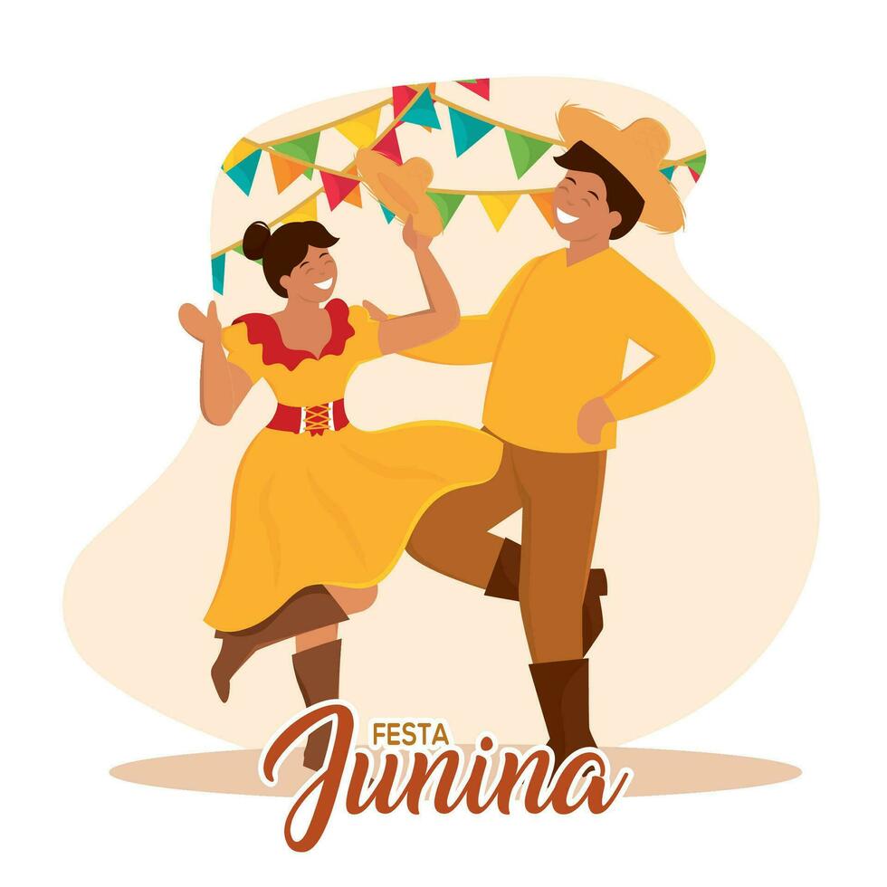 fofa casal dançando com tradicional festa junina roupas vetor