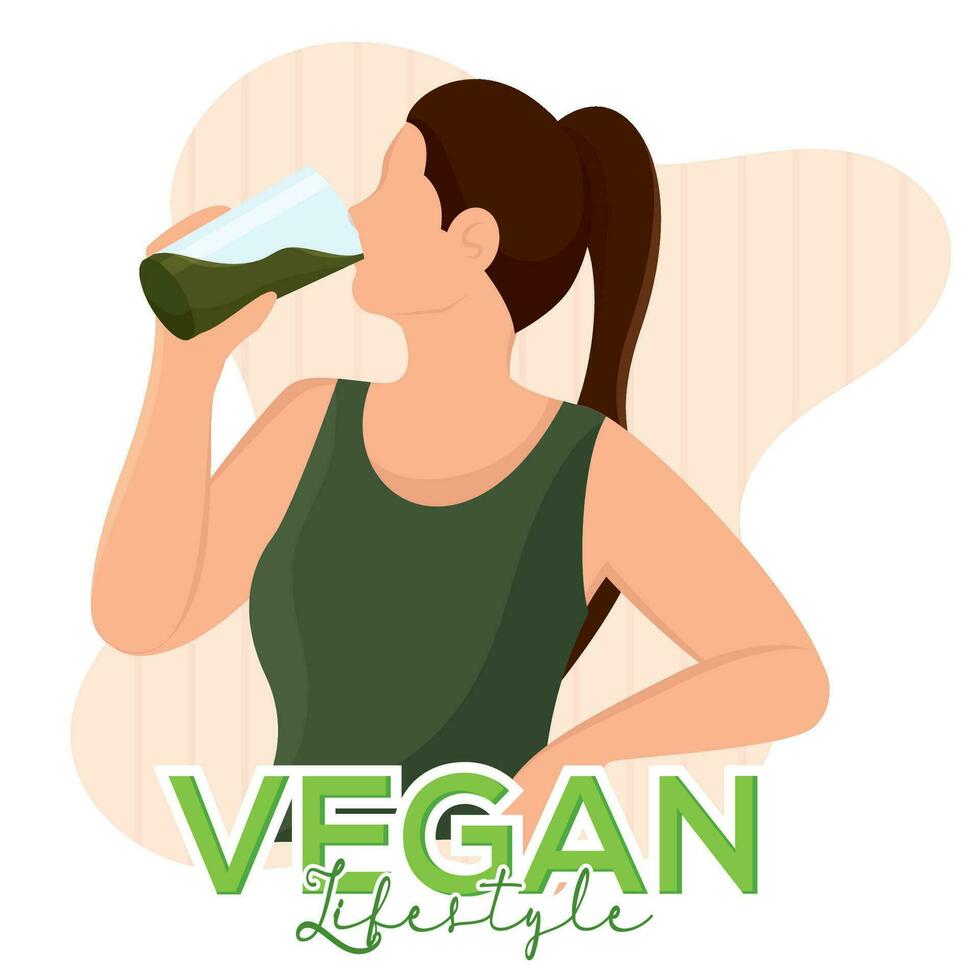 isolado menina personagem bebendo uma batido vegano estilo de vida vetor