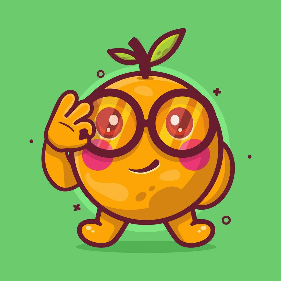engraçado laranja fruta personagem mascote com Está bem placa mão gesto isolado desenho animado dentro plano estilo Projeto vetor