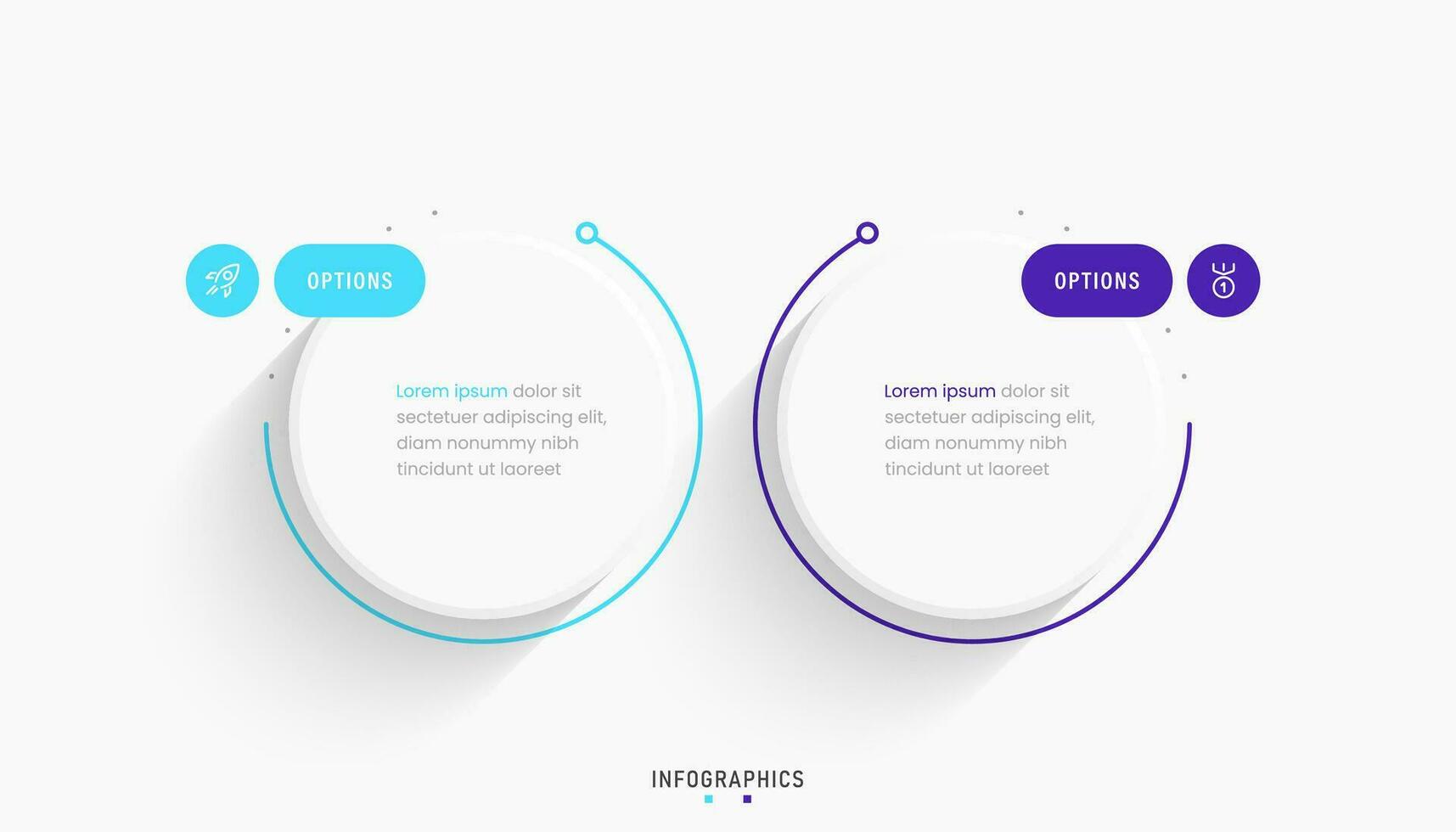 modelo de design de rótulo infográfico vetorial com ícones e 2 opções ou etapas. pode ser usado para diagrama de processo, apresentações, layout de fluxo de trabalho, banner, fluxograma, gráfico de informações. vetor